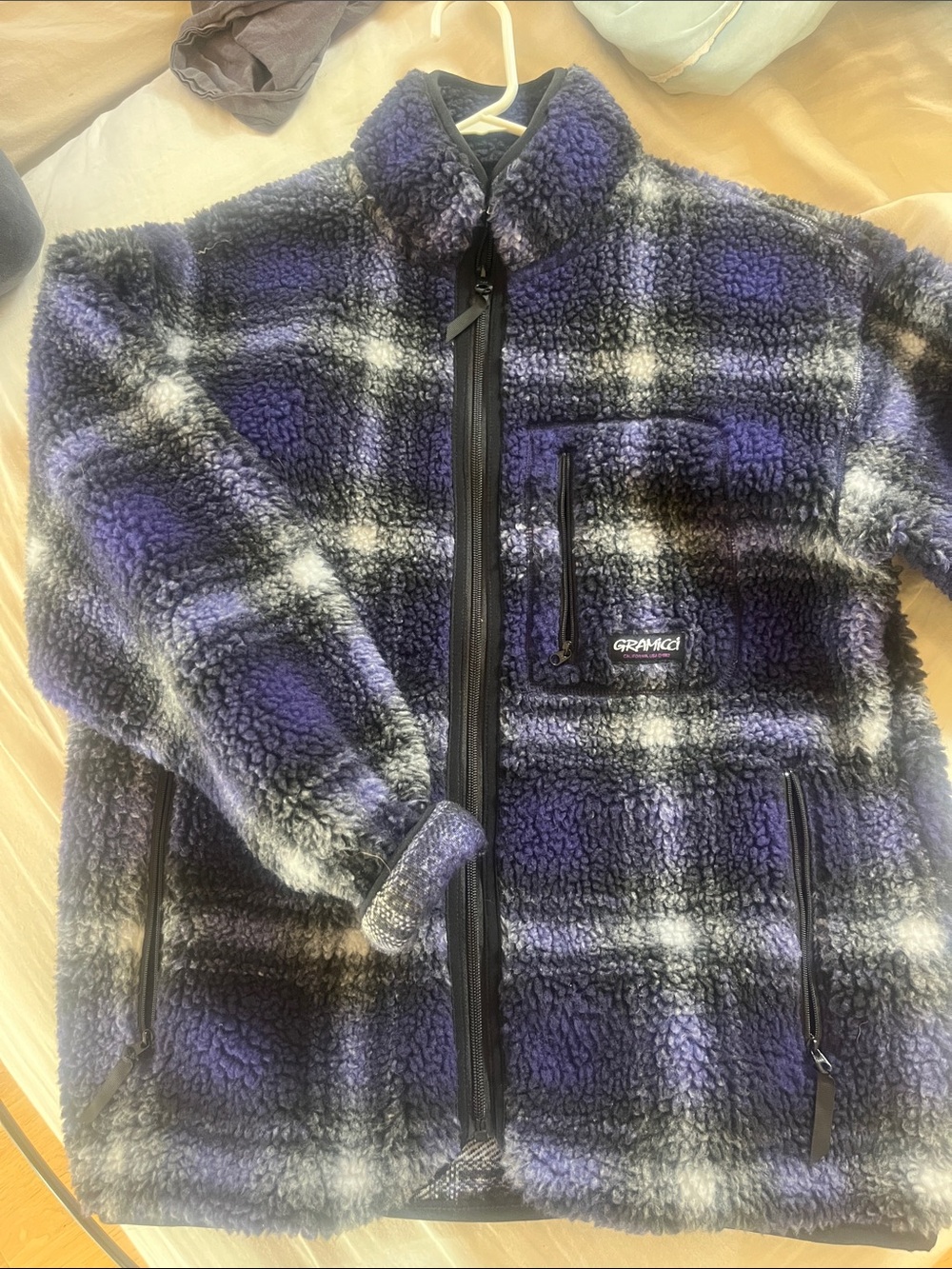Unisex Purple Plaid Sherpa Jacket
